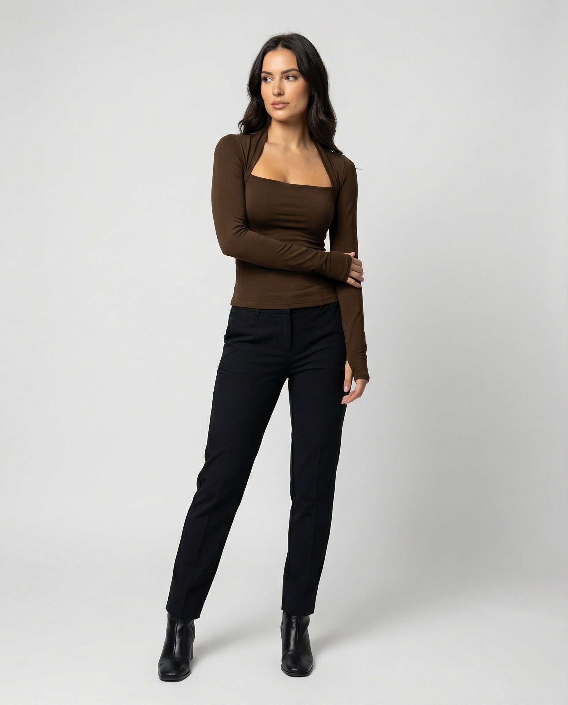 Enganliegendes Damen Langarmshirt Schwarz Herbst Slim Fit T-Shirt Oberteil