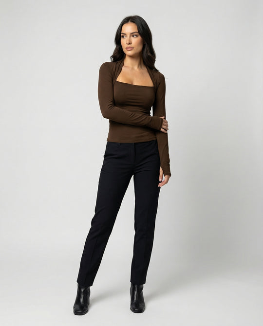 Enganliegendes Damen Langarmshirt Schwarz Herbst Slim Fit T-Shirt Oberteil