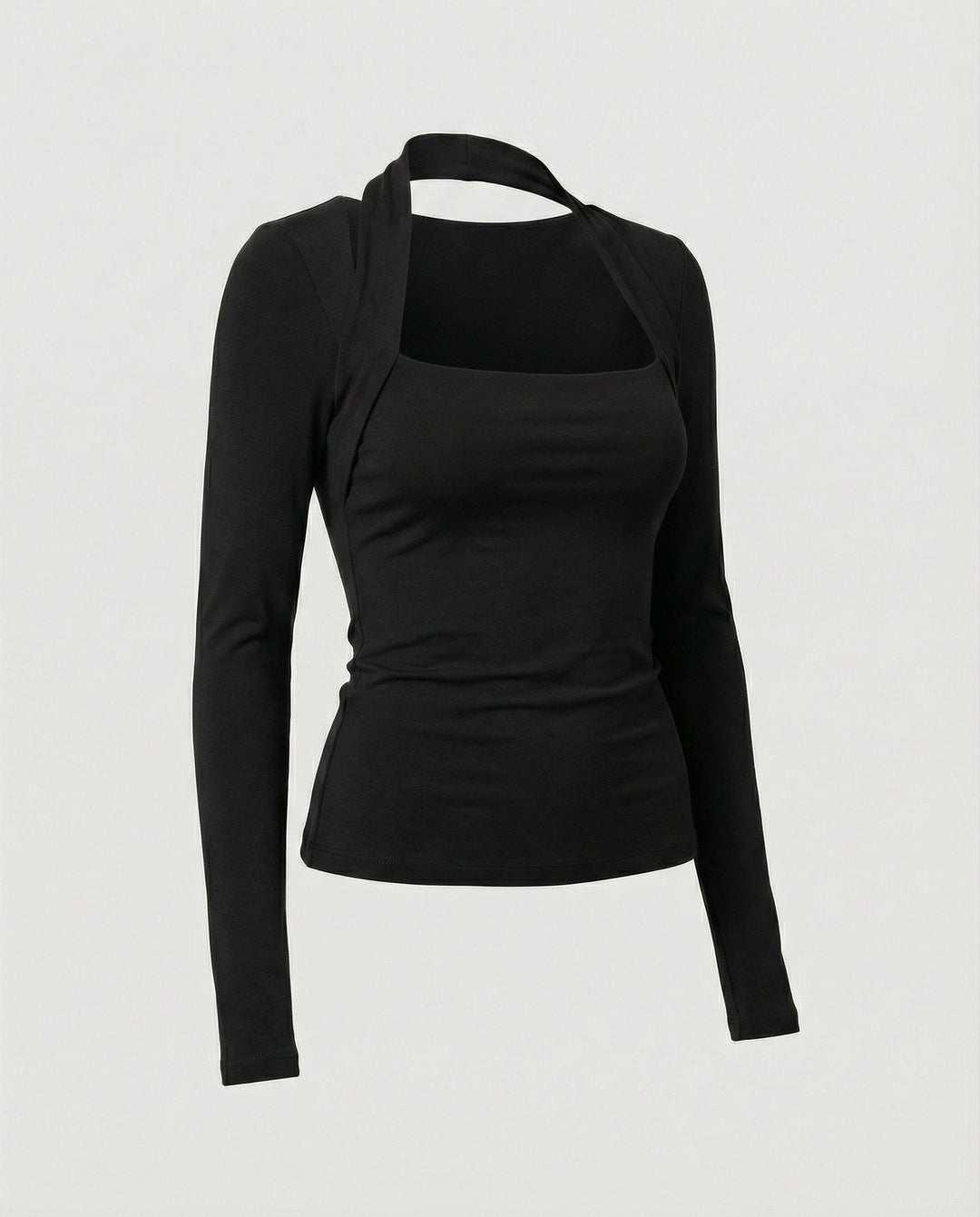 Enganliegendes Damen Langarmshirt Schwarz Herbst Slim Fit T-Shirt Oberteil