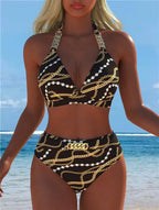 Damen Bikini mit luxuriösem Marmormuster und edlen Details R&B