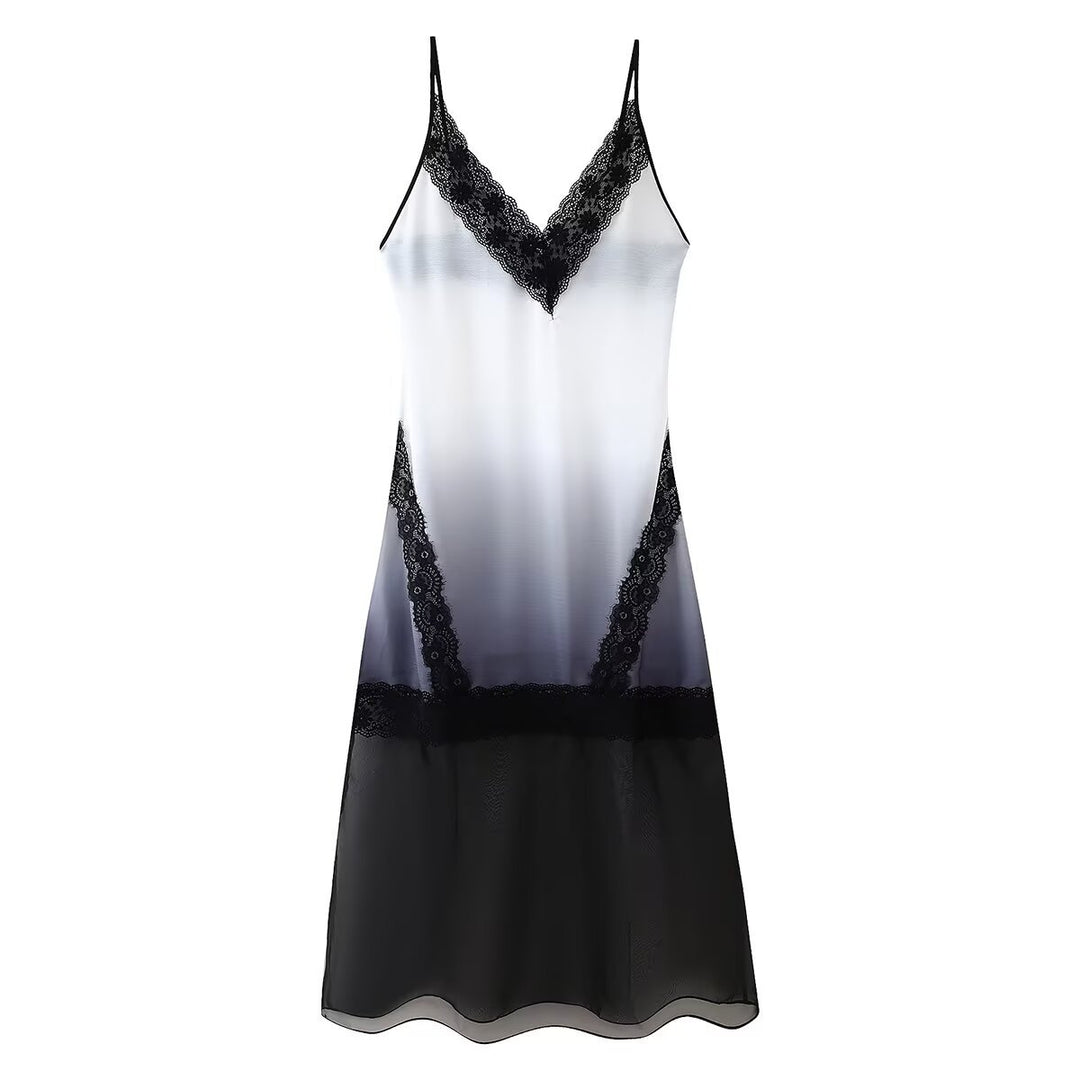 Damen Nachtkleid mit eleganter Spitzenverzierung und gradientem Farbverlauf R&B