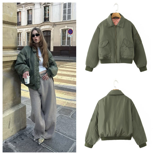 Damen lässige Bomberjacke mit praktischen Taschen R&B