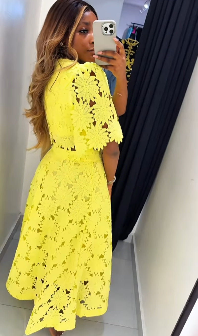 Damen nan zweiteiliges florales Spitzenkleid mit Midirock und kurzem Oberteil R&B