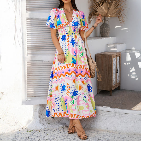 Damen Maxikleid mit raffiniertem V-Ausschnitt und eleganter Raffung R&B