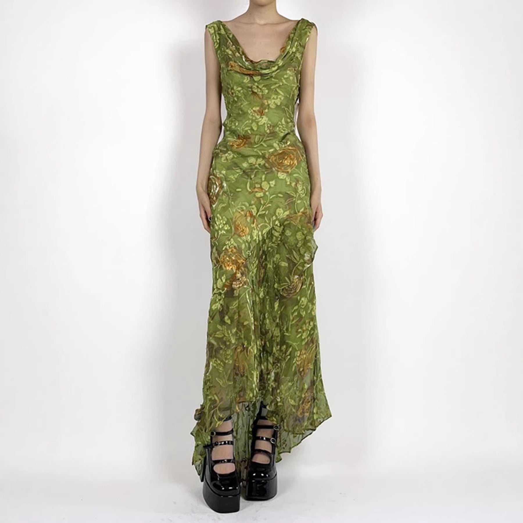 Damen Maxikleid mit asymmetrischem Saum und floralem Design R&B