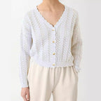 Damen Strickjacke mit filigranem Lochmuster und Wellenabschlüssen R&B