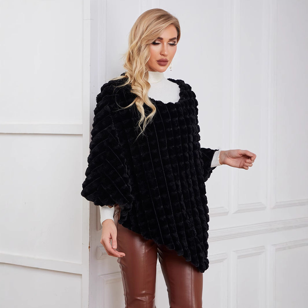 Damen Flauschiger Kunstpelzponcho mit strukturiertem Design und weichem Innenfutter R&B