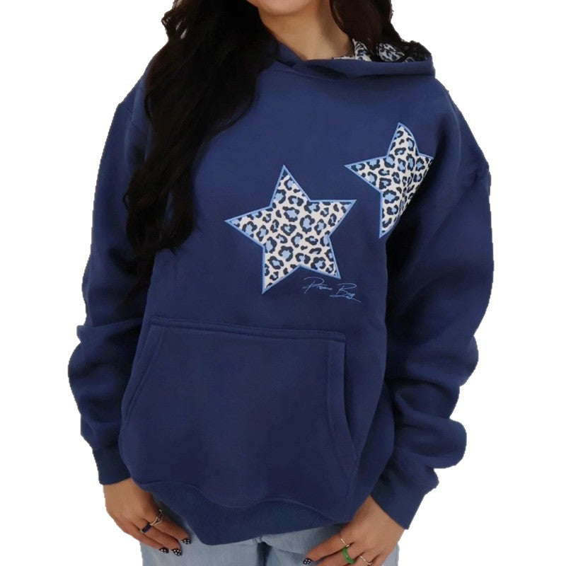 Damen nan Oversize-Kapuzenpullover mit Stern-Applikationen und gefütterter Kapuze R&B