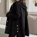 Damen Lässige cordjacke mit Kapuze und großen Knöpfen R&B