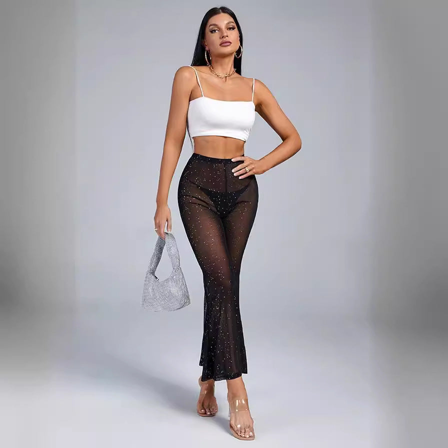 Damen Transparentes Flared-Hosenträger-Set mit Glitzer-Akzenten R&B