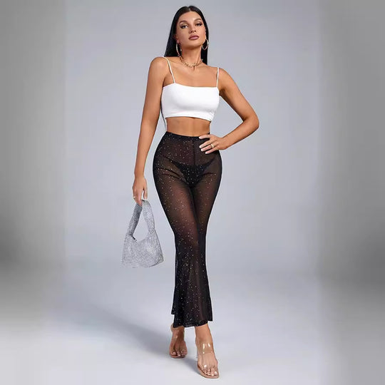 Damen Transparentes Flared-Hosenträger-Set mit Glitzer-Akzenten R&B