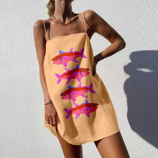Damen Sommerliches Strandkleid mit einzigartigem Fischmuster R&B