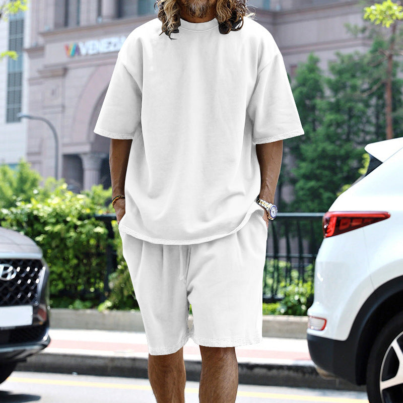 Herren nan oversized Loungewear-Set mit Boxy-Shirt Kordelbund-Bermuda und weichem Baumwollmix R&B