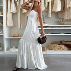 Damen Maxi-Kleid mit Smocked-Oberteil und voluminösen Rüschen R&B