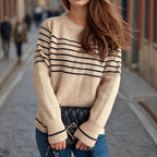 Damen lässiger Pullover mit modischem Streifenmuster und weitem Schnitt R&B