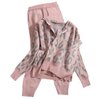 Damen lässiges Hoodie- und Jogginganzug-Set mit Leopardenmuster R&B