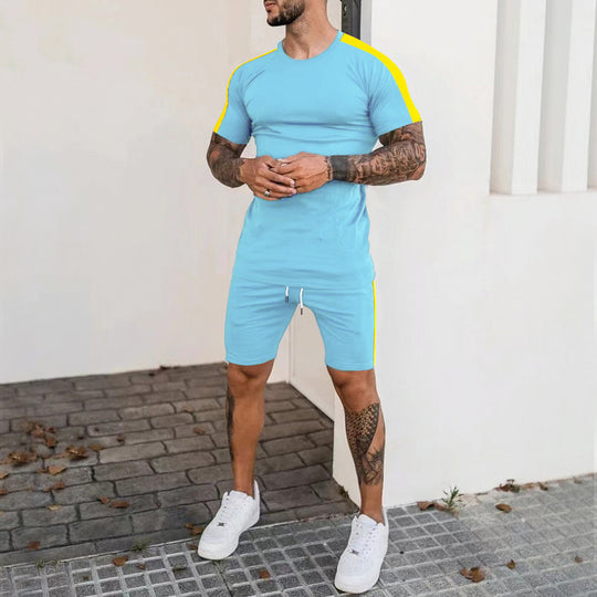 Herren Sportliches Kurzarm- und Shorts-Set mit kontrastierenden Details R&B