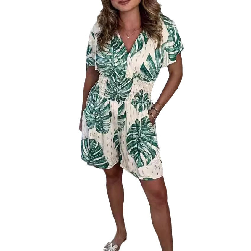 Damen Wickel-Jumpsuit mit floralem Muster und elastischem Bund R&B