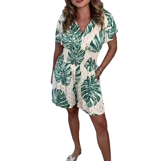 Damen Wickel-Jumpsuit mit floralem Muster und elastischem Bund R&B