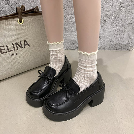 Damen elegante Mokassins mit modischem Blockabsatz und glänzendem Obermaterial R&B