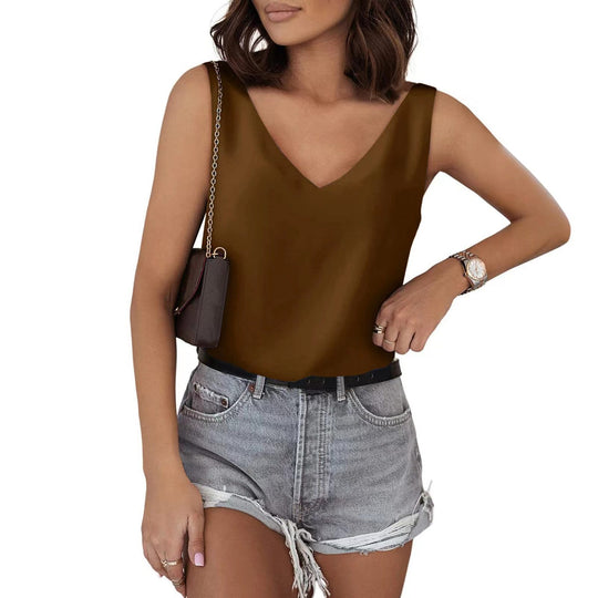 Damen Ärmelloses V-Ausschnitt Top Aus Hochwertigem Material Heidi-Mode