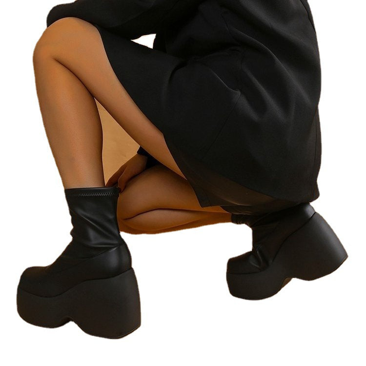 Damen Chunky Ankle Boots mit hohem Plateau und elastischem Obermaterial Heidi Mode