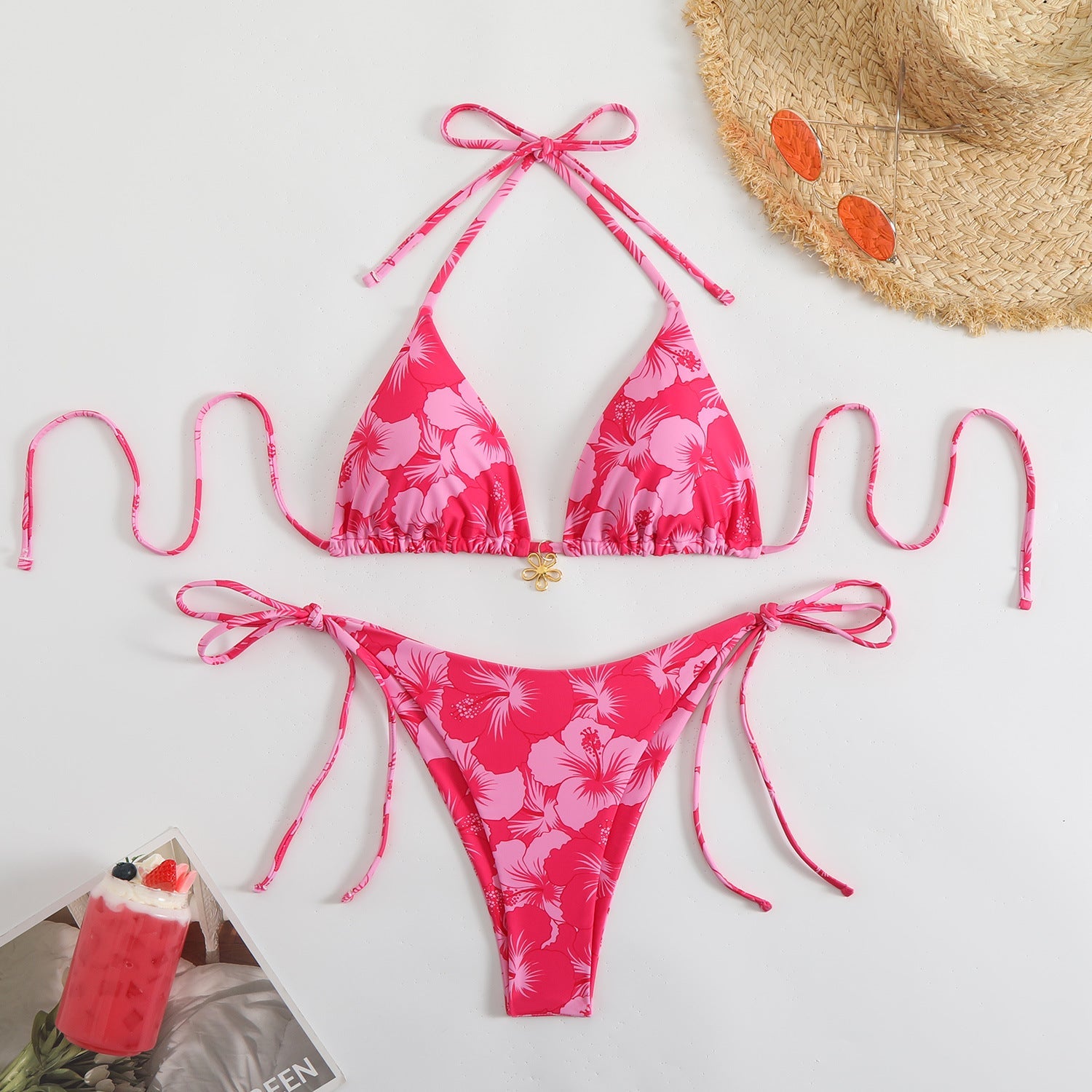 Damen Triangel-Bikini mit verstellbaren Trägern und floralem Design R&B