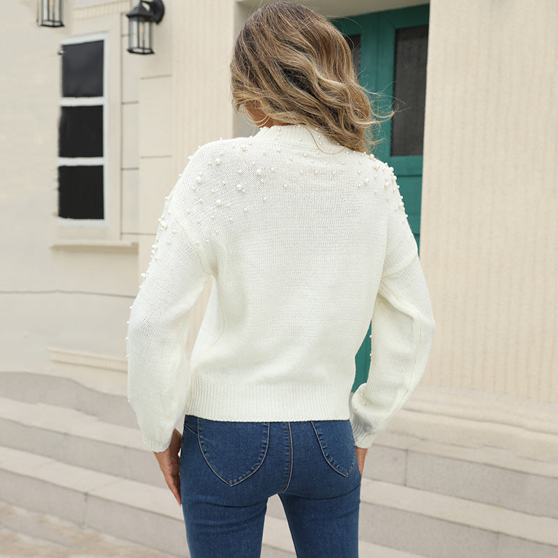 Damen kuscheliger Pullover mit feinem Strukturmuster und dekorativen Perlendetails R&B