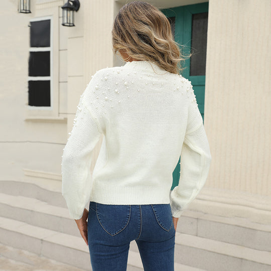 Damen kuscheliger Pullover mit feinem Strukturmuster und dekorativen Perlendetails R&B