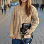 Damen Grobstrickpullover mit kreativem Zopfdesign und lässigem Schnitt R&B