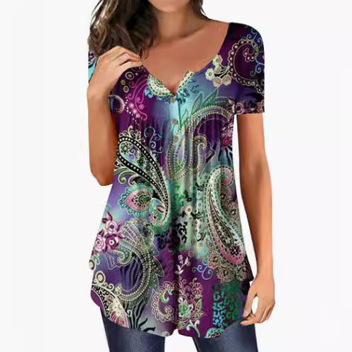 Damen Tunika Damen U-Ausschnitt Print