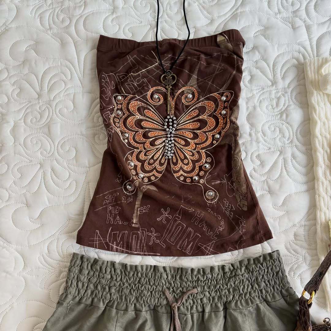 Damen trägerloses Top mit Schmetterlingsdesign R&B