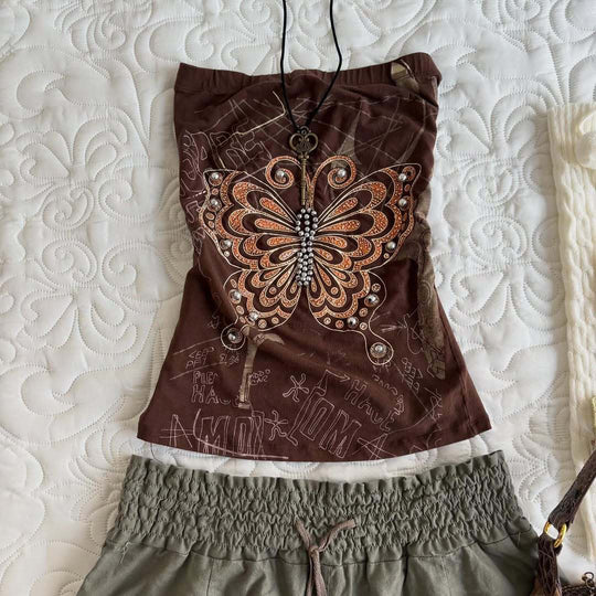 Damen trägerloses Top mit Schmetterlingsdesign R&B