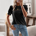 Damen Elegantes Blusenshirt mit Puffärmeln und feinem Muster R&B