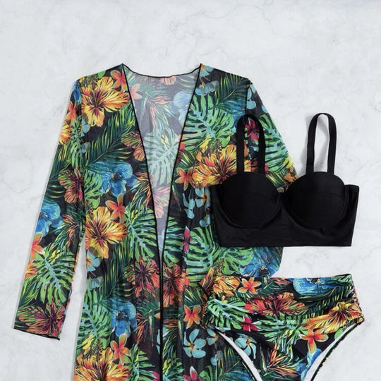 Damen Bikiniset mit floralem Überwurf R&B