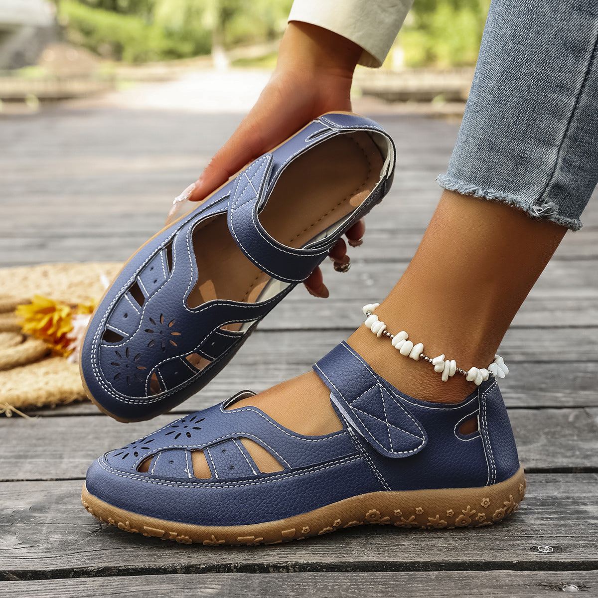 Damen Komfortable und atmungsaktive Sandaletten mit verstellbarem Klettverschluss R&B