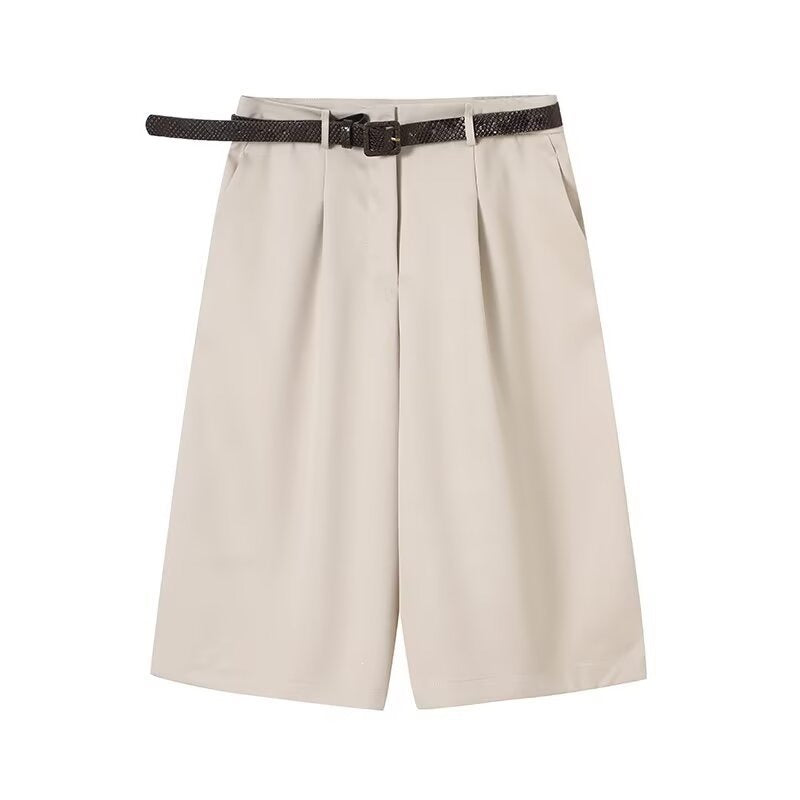 Damen elegante Hochwasser-Shorts mit geflochtenem Gürtel R&B