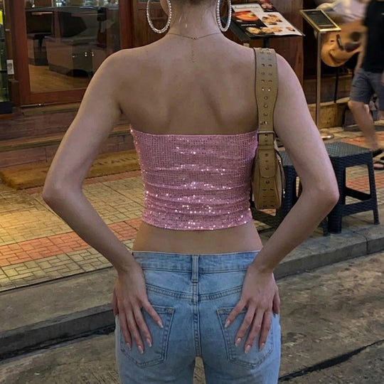 Damen Cropped Oberteil mit Netzdesign und schimmernden Akzenten R&B