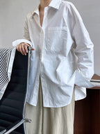 Damen lockere Baumwollbluse mit oversized Schnitt und eleganten Details R&B