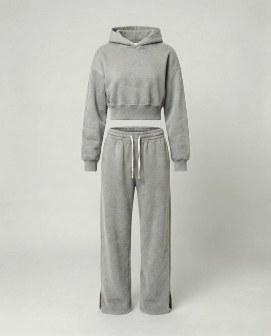 Damen Crop-Hoodie und Jogginghose Set R&B