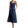 Damen langes Jeanskleid mit Knopfleiste und praktischen Taschen R&B