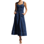 Damen langes Jeanskleid mit Knopfleiste und praktischen Taschen R&B