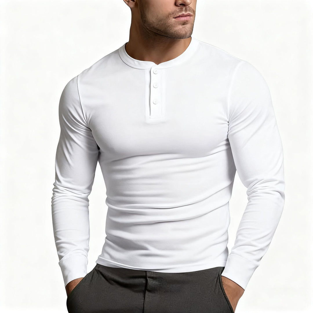 Herren Langarm-Henley-Shirt mit klassischem Knopfdetail und körpernaher Passform R&B