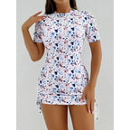 Damen Surfanzug mit stylischem Blumenmuster und kurzem Arm R&B