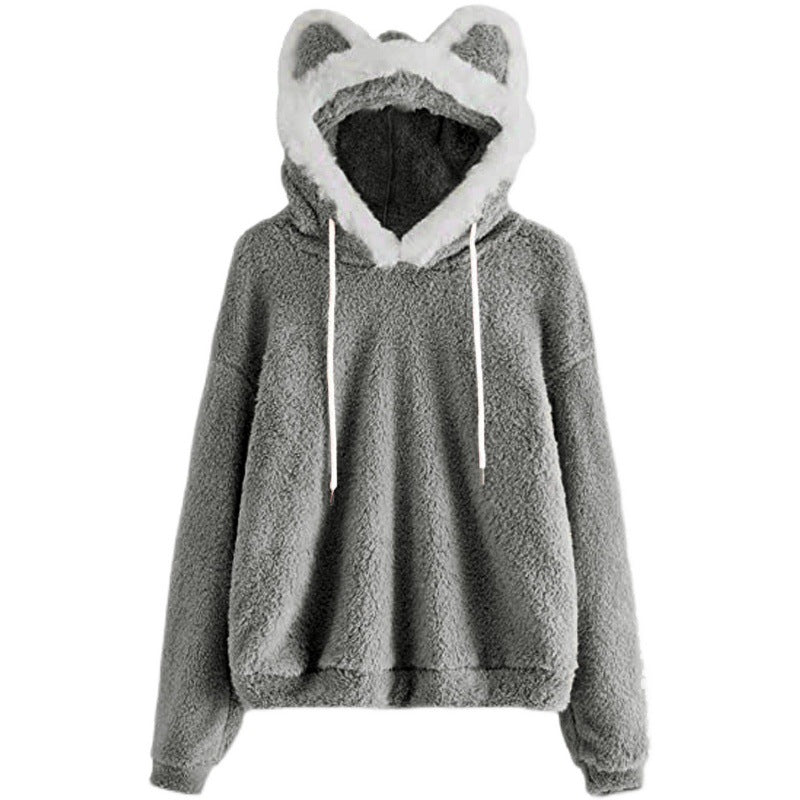 Damen Kuscheliger Hoodie mit Katzengesicht R&B