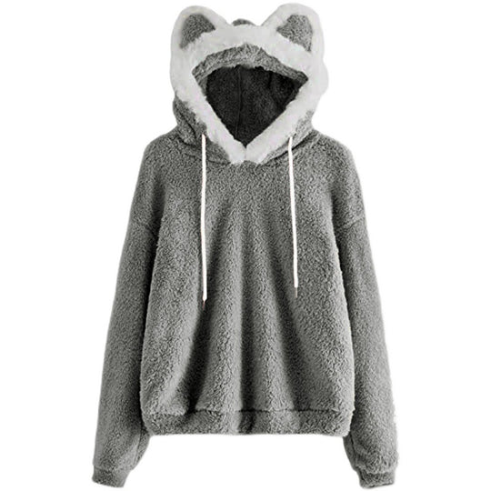 Damen Kuscheliger Hoodie mit Katzengesicht R&B