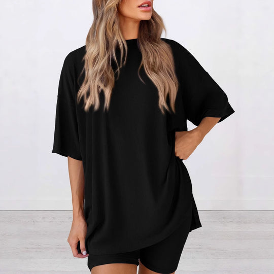 Damen Lässiges Lounge-Set mit übergroßem Oberteil und kurzen Hosen R&B