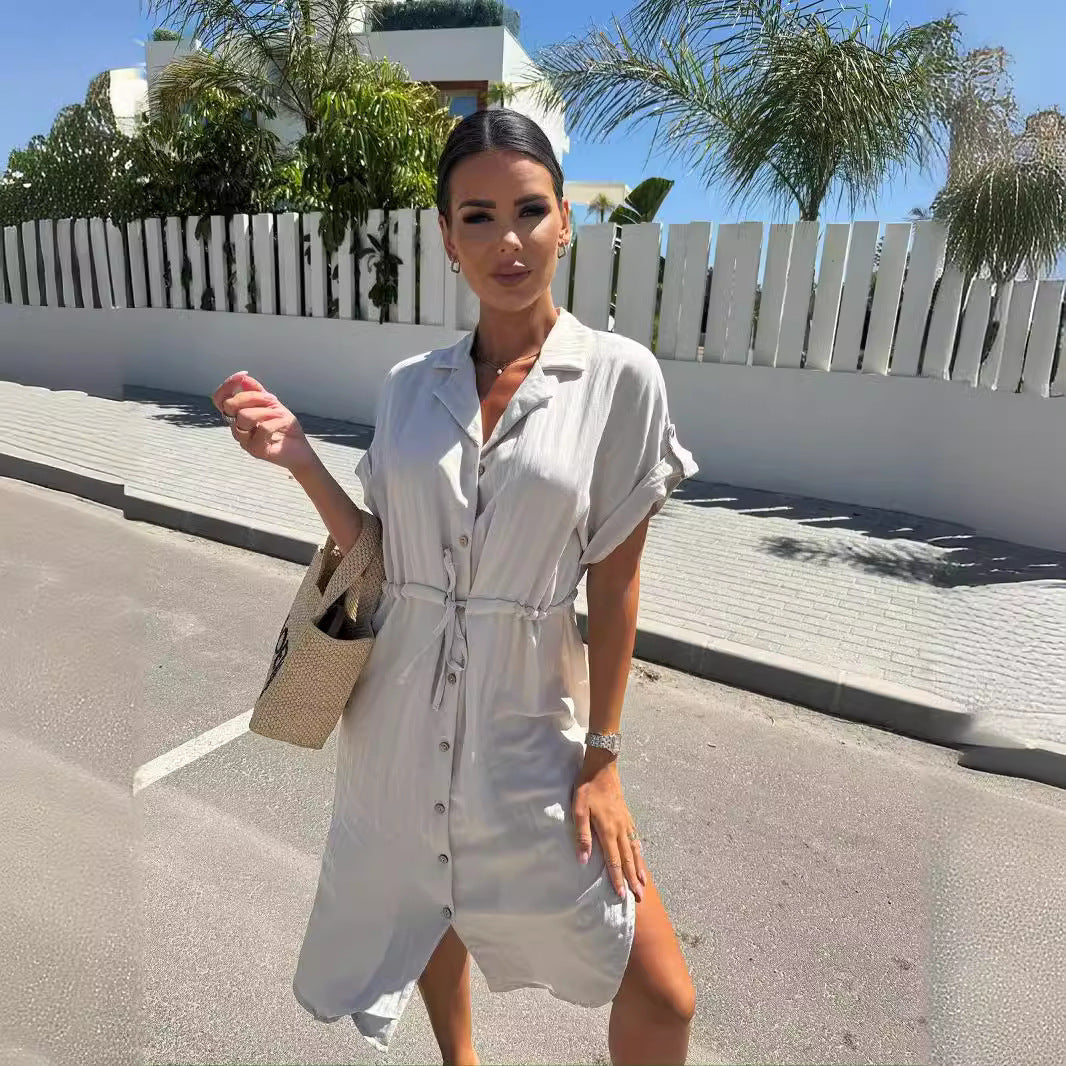Damen Midikleid mit Taillenzug und Kurzarm R&B