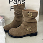 Damen modische Stiefel mit elegantem Riemen und rohem Look R&B