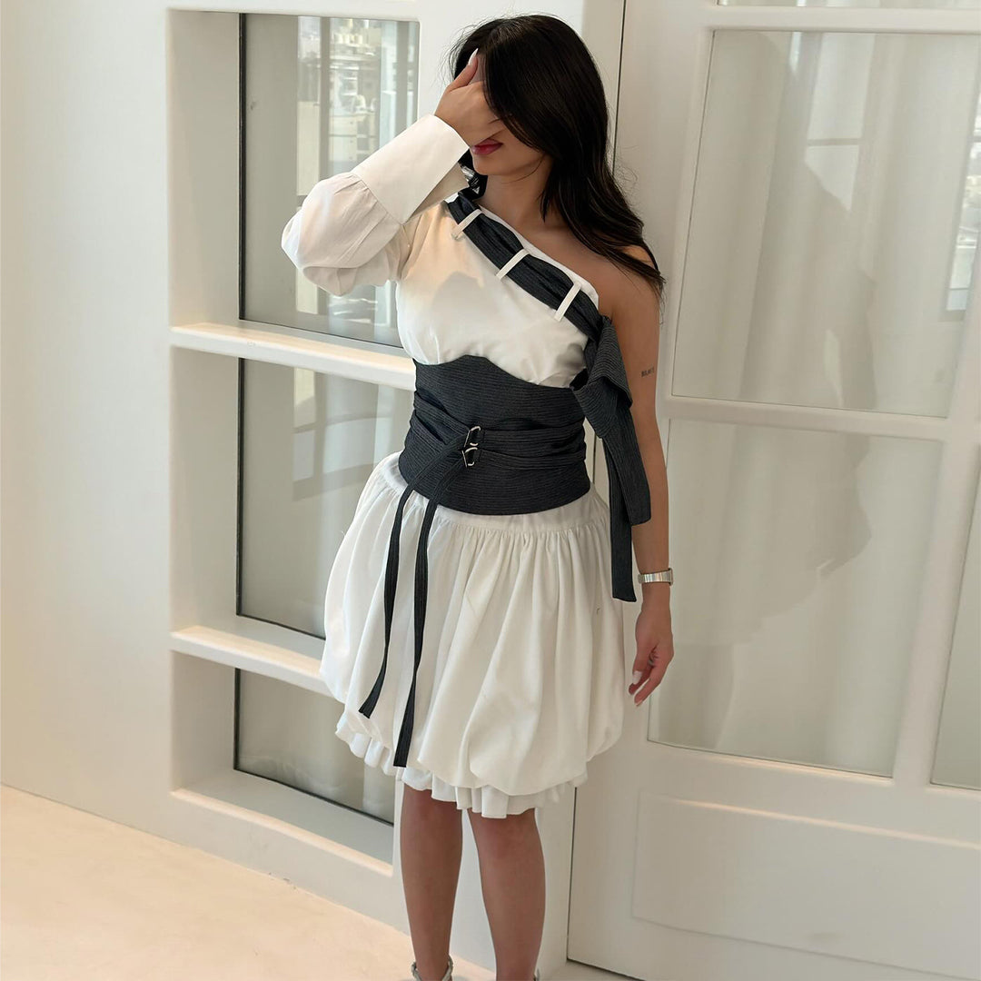 Damen Off-Shoulder Kleid mit innovativem Taillenkorpus und voluminösem Rock R&B